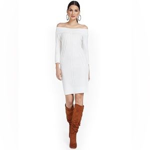 New York & Co OFF-THE-SHOULDER SWEATER DRESS Winter White Size Medium